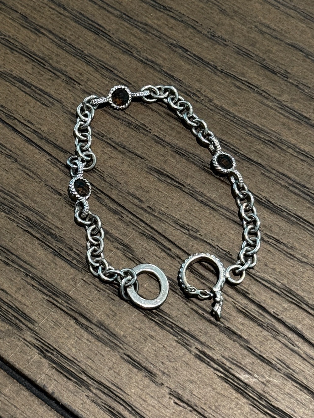 Anthony Nak 925 Sterling Silver Smoky Quartz Bracelet 7” 9.8g